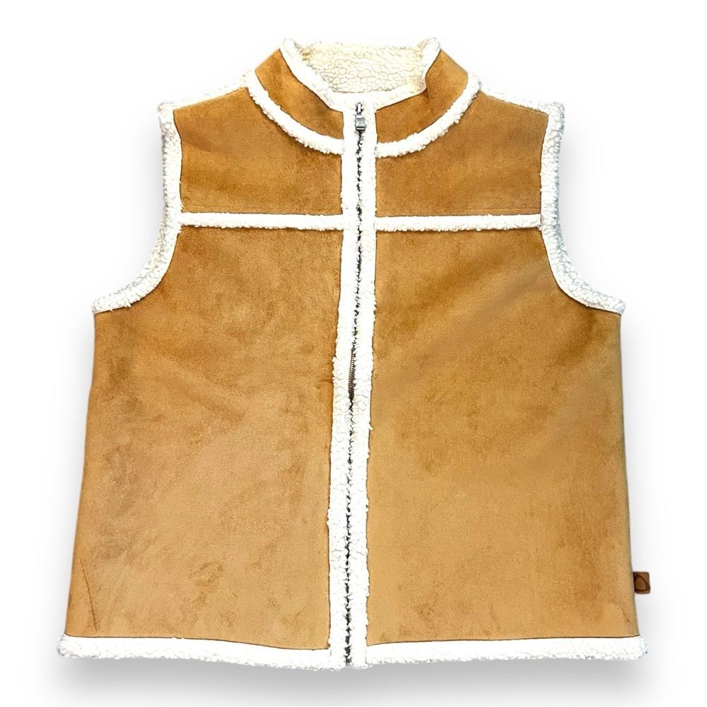 Liz Claiborne Women’s Suede Sherpa Lined Vest Tan Zipper Size Small